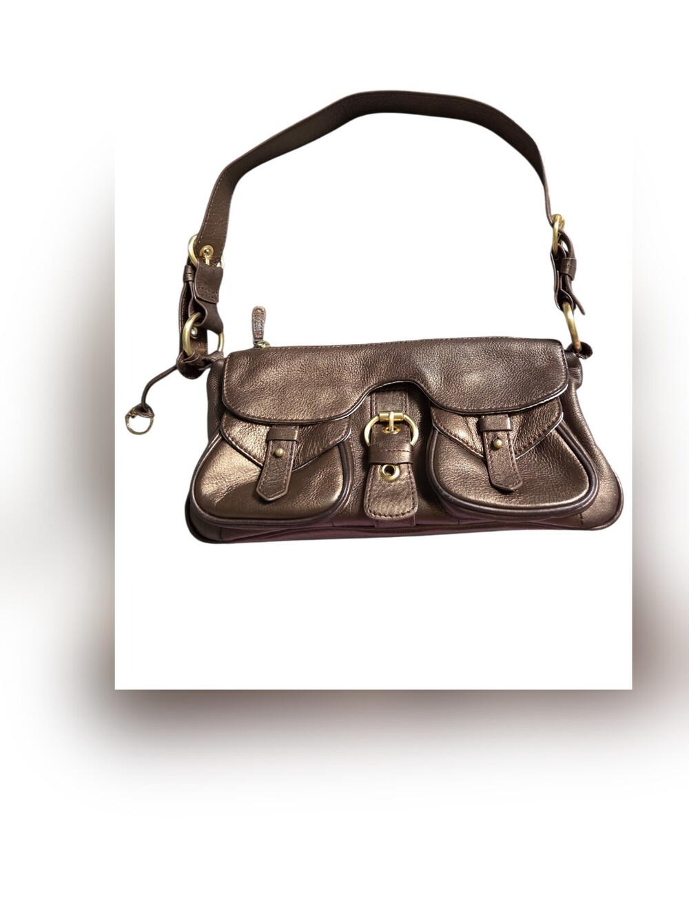 Luce Genuine Leather Metallic Bronze Multi Pocket Shoulder Bag Hobo Purse Y2k